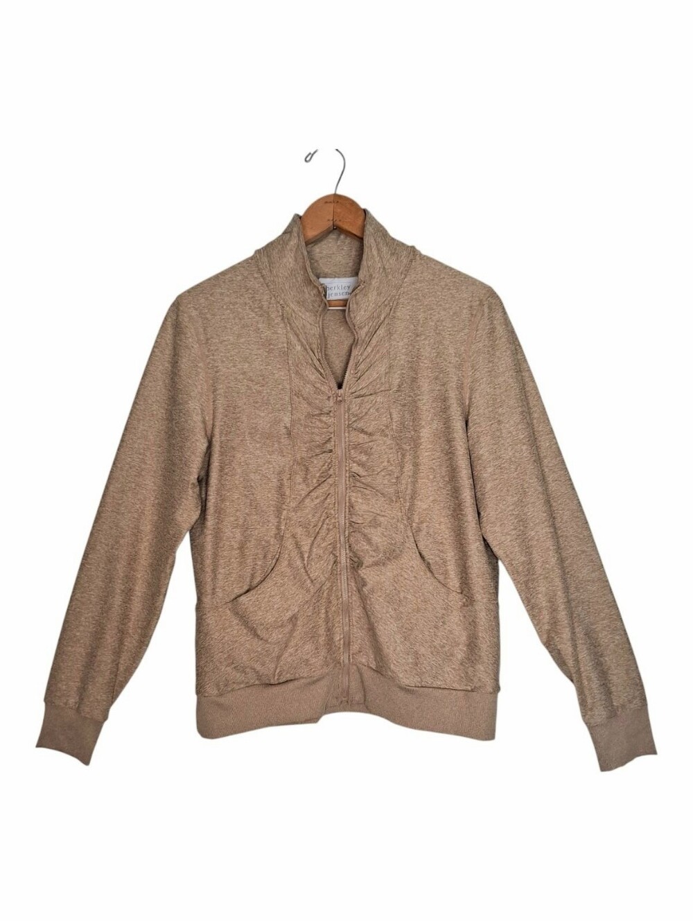 Berkley Jensen Full Zip Active Travel Jacket Sz Lg Tan Ruched LIKE NEW